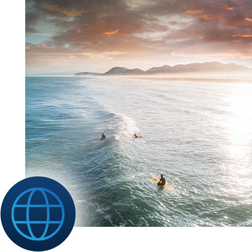 Surfing on the ocean with net icon representing Tour Marketing Suite improving your website architecture.